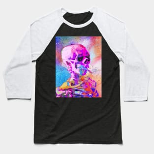 Skull Smoking Skeleton Colorful Pop Art Baseball T-Shirt